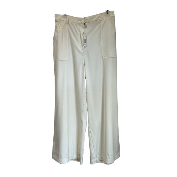 Max Studio London Wide Leg Pants L Ivory NWT Cropped High Rise Elastic Back - Picture 1 of 11